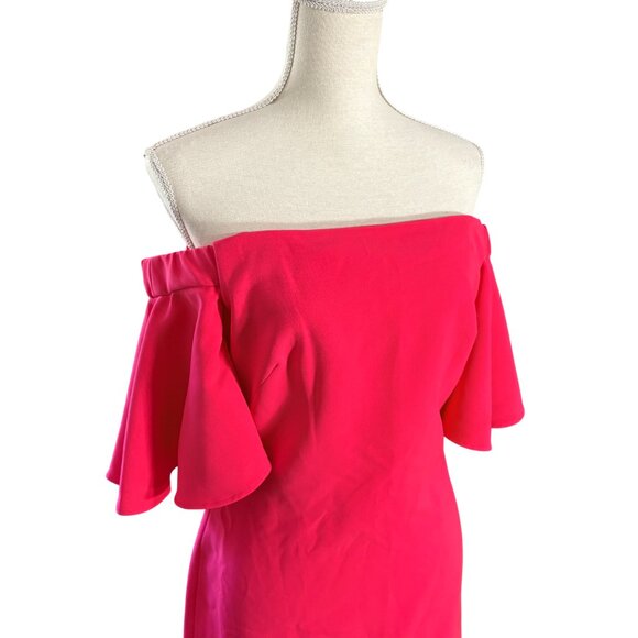 Theia Off The Shoulder Crepe Dress size 8 lipstick pink cocktail dress - Picture 6 of 11